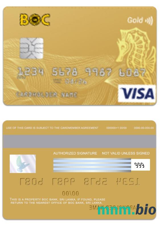 Sri Lanka BOC Bank visa złoto karta przykład w formacie PSD